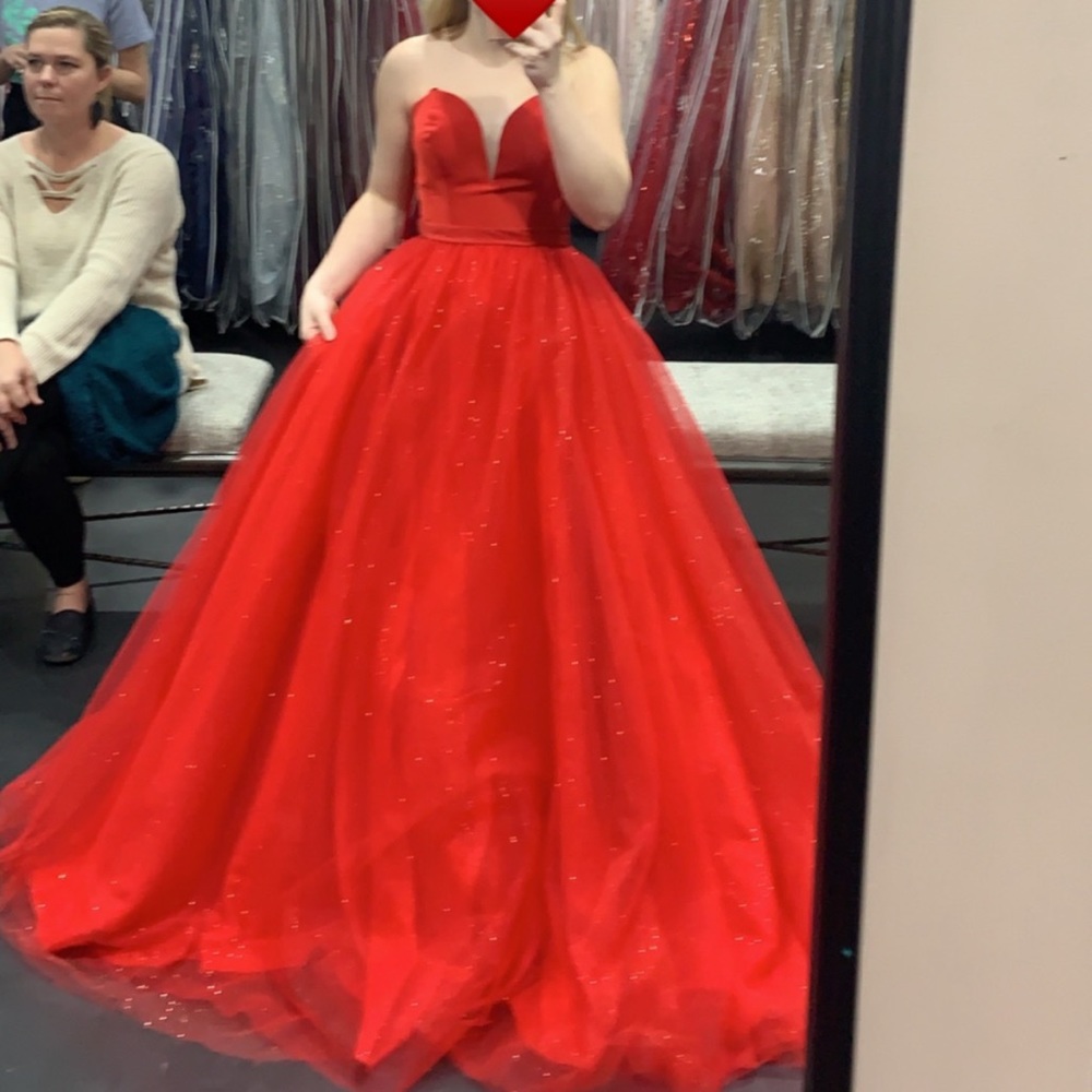 Size 2 red strapless ball gown